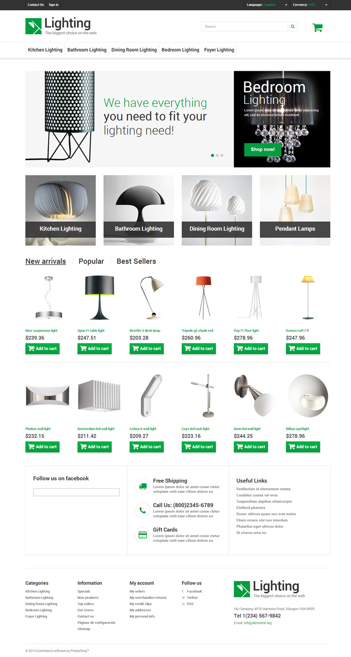 绿白色简洁大方的灯具网站设计