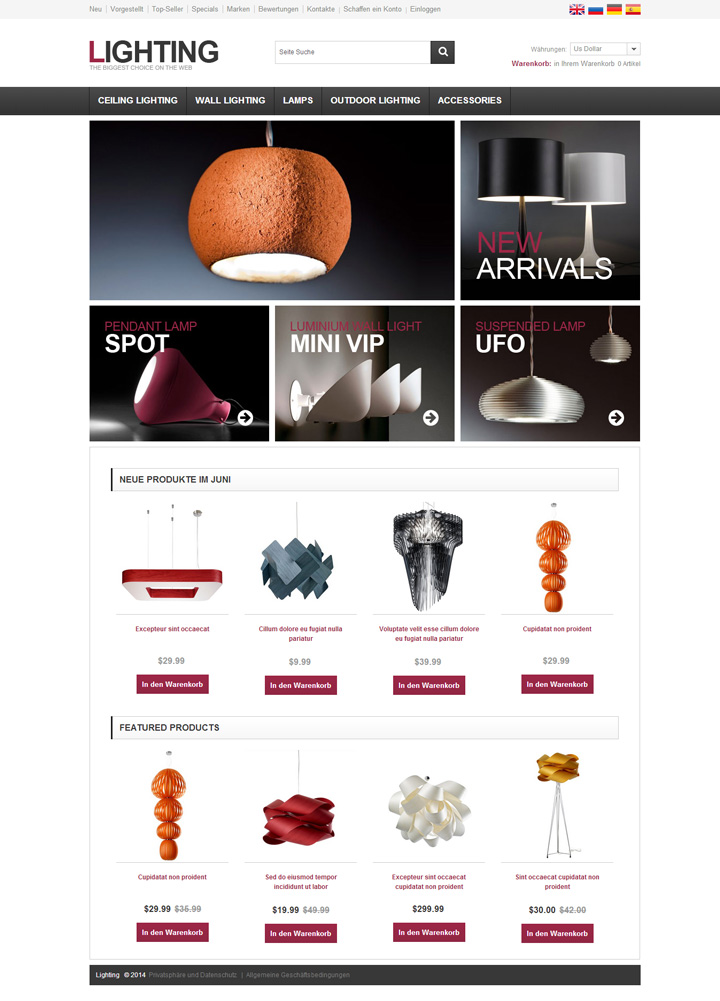 黑色质感灯具样图网站设计