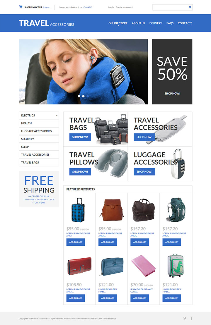 蓝色漂亮的箱包企业网站设计