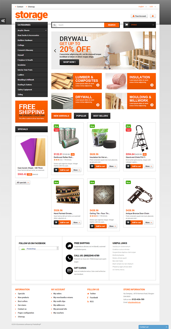 橙色简洁的建材公司网站设计