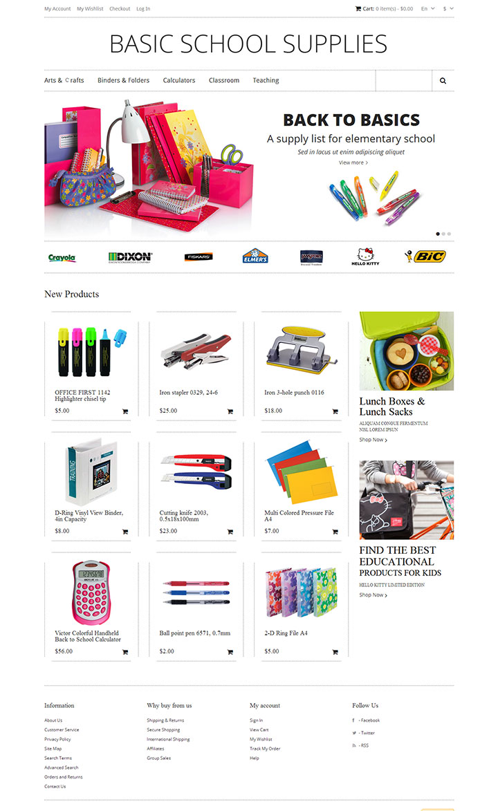 清新舒适的基本学习用品网站设计 