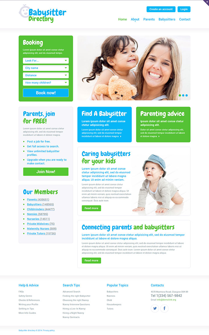 绿白搭配的婴儿照顾相关网站设计