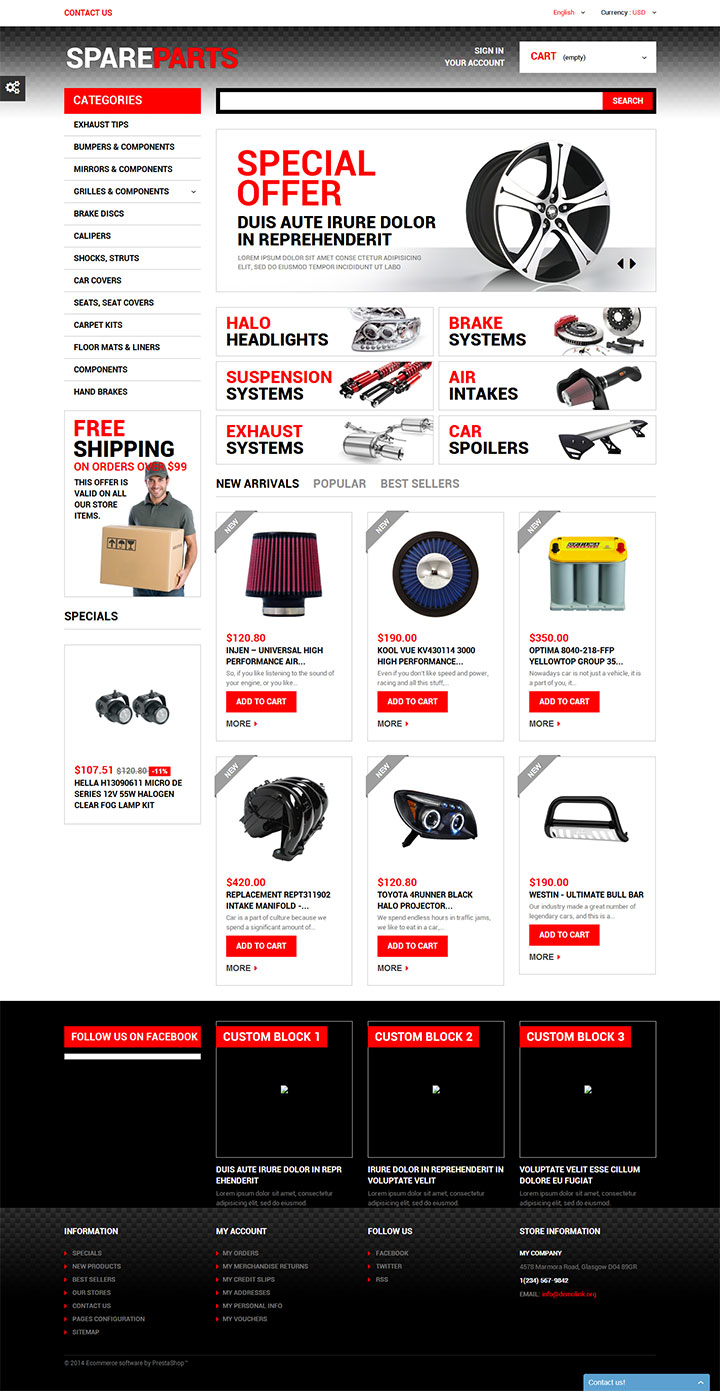 黑白炫酷的汽车配件网站设计